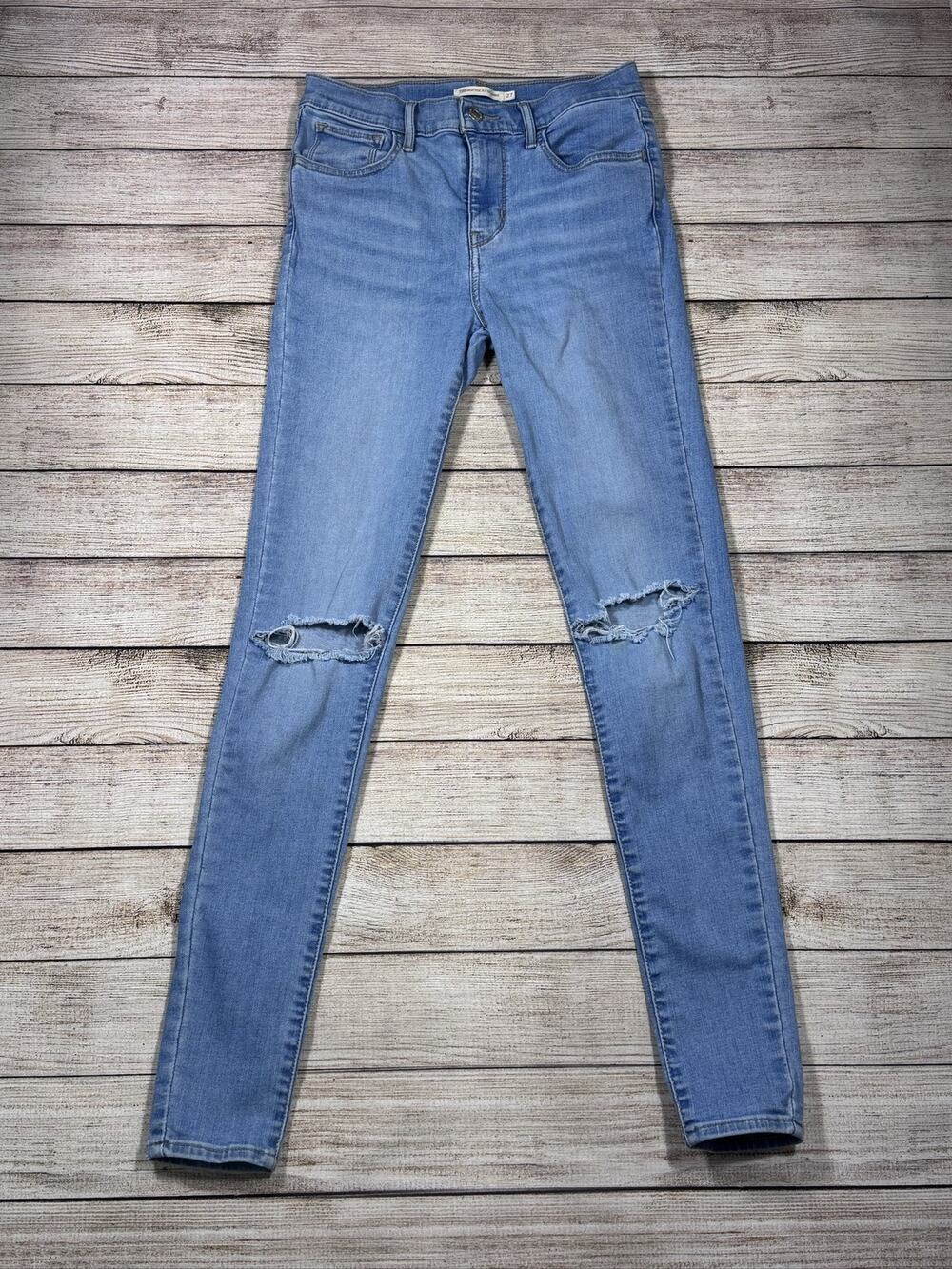 Levi's 720 High Rise Super Skinny Jeans W27 Light Blue Distressed Denim Jeans